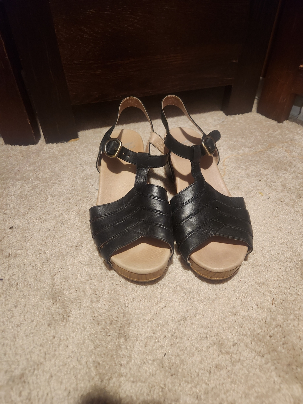 Dansko Black Leather T-Strap Sandals